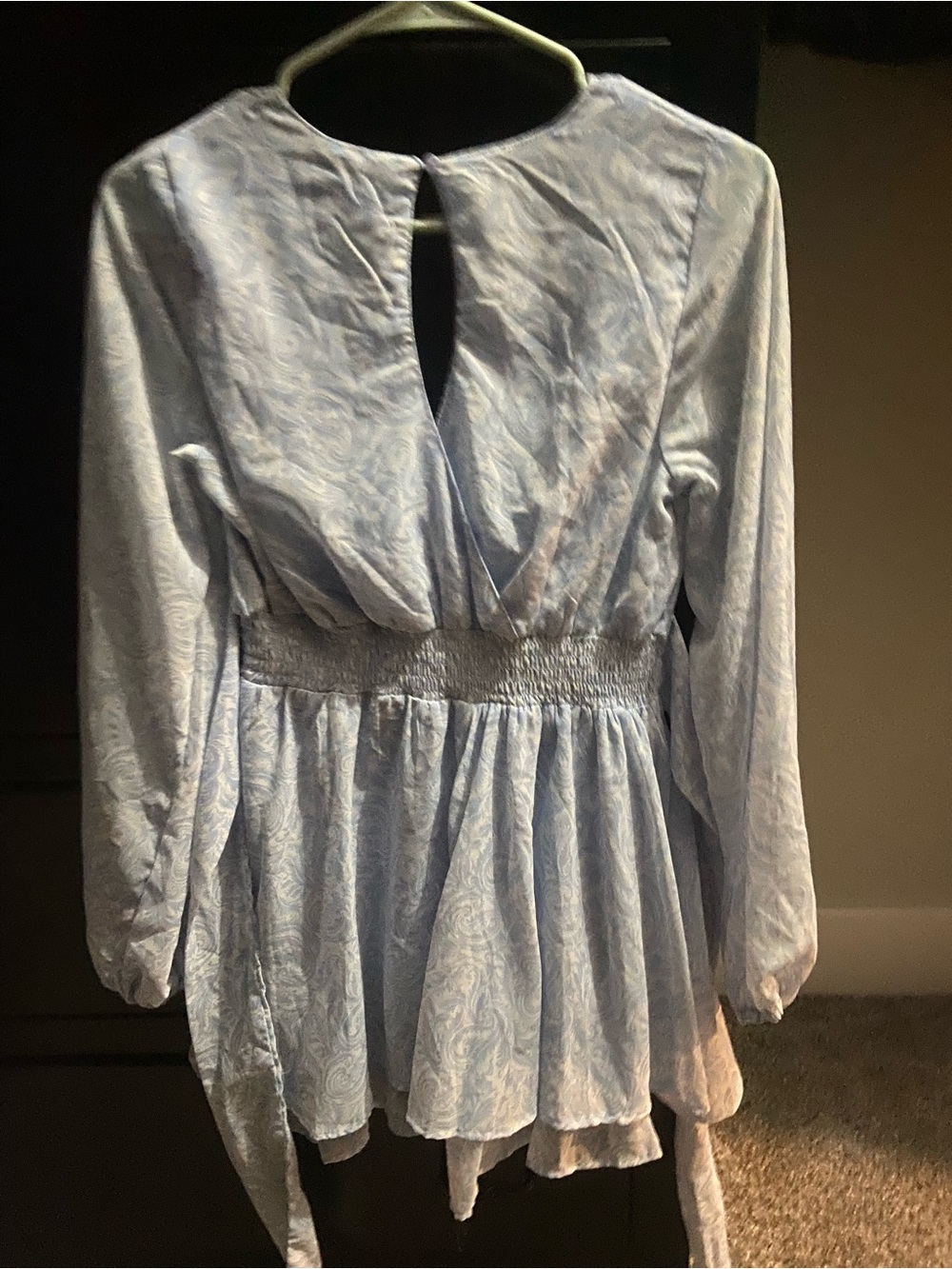 Japna Light Blue Paisley Long-Sleeve Peplum Dress